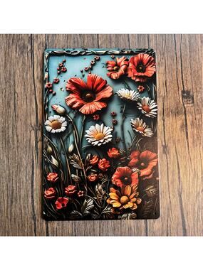 Wall Hanging Sign Metal Sign Flowers Poppy Daisy Daisies Gift NEW FAST SHIP
